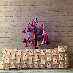 Indigo Moon Ikat Pink Ghost Halloween Pillow